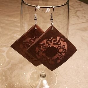 Carved Wood Boho Chic tribal Exotic Earrings